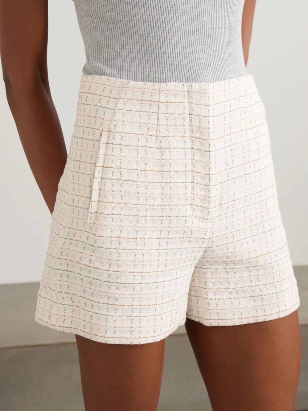 Veronica Beard Jazmin Cotton Tweed Shorts in Ivory Multi Size 4